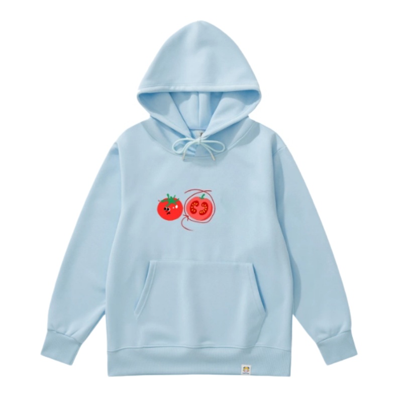 Tomato-Print Hoodie Blue