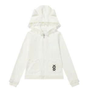 Sweet Lace-Trim Casual Hoodie – White