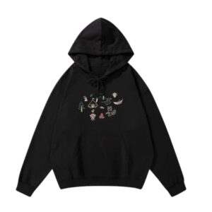 Black Casual Hoodie With Unique Print