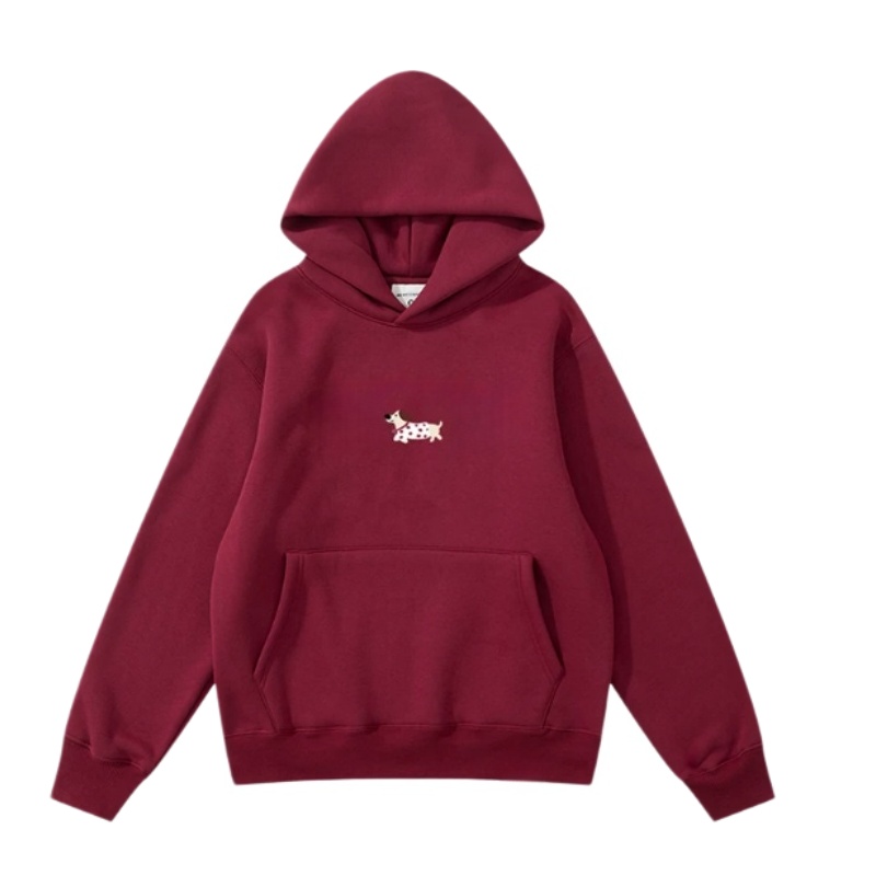 Slim-Fit Hoodie With Sausage Dog Print – Burgundy